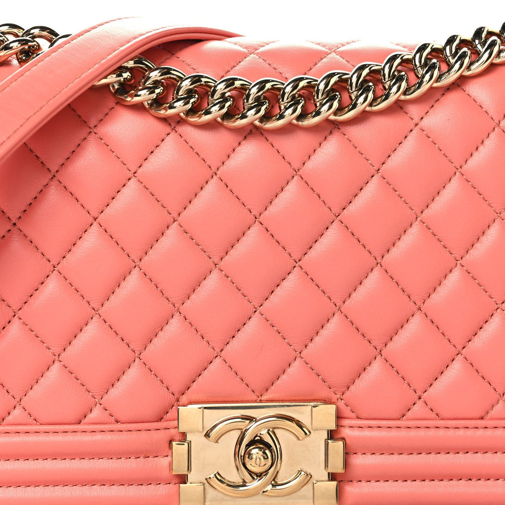Lambskin Quilted Medium Boy Flap Coral