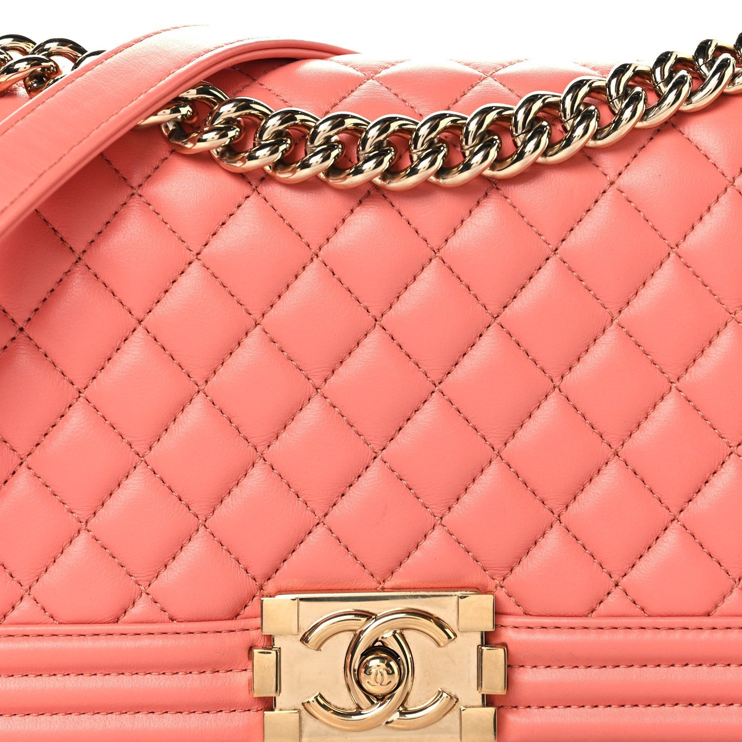 Lambskin Quilted Medium Boy Flap Coral