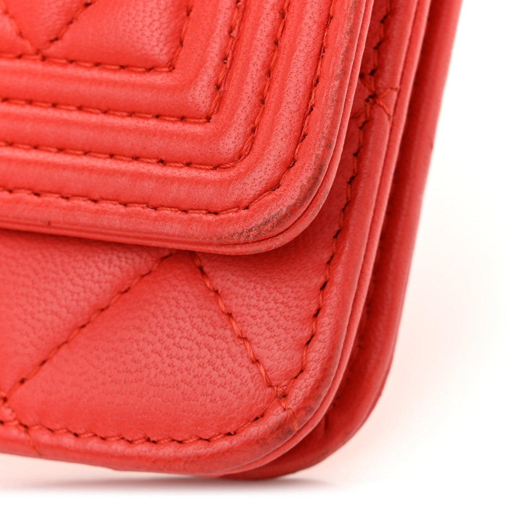 Lambskin Quilted Boy Wallet On Chain WOC Red