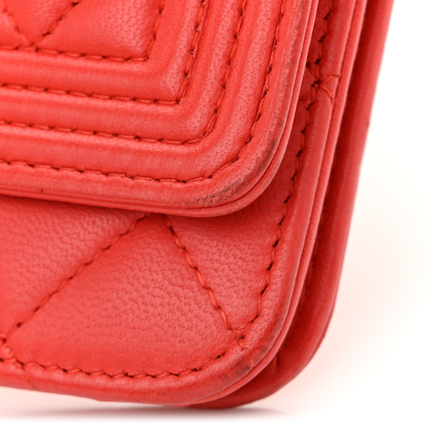 Lambskin Quilted Boy Wallet On Chain WOC Red