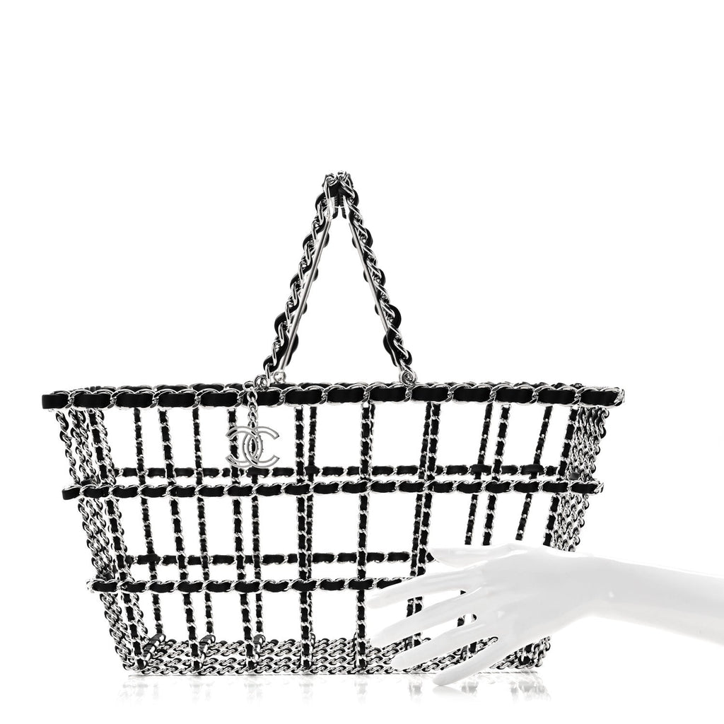 Brass Calfskin Large Grocery By Chanel Shopping Basket Silver