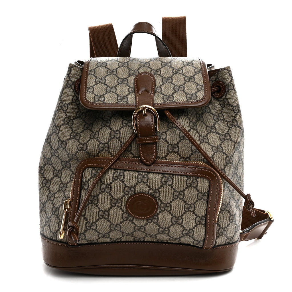 GG Supreme Monogram Azalea Calfskin Retro Interlocking G Buckle Backpack Beige Ebony Brown Sugar