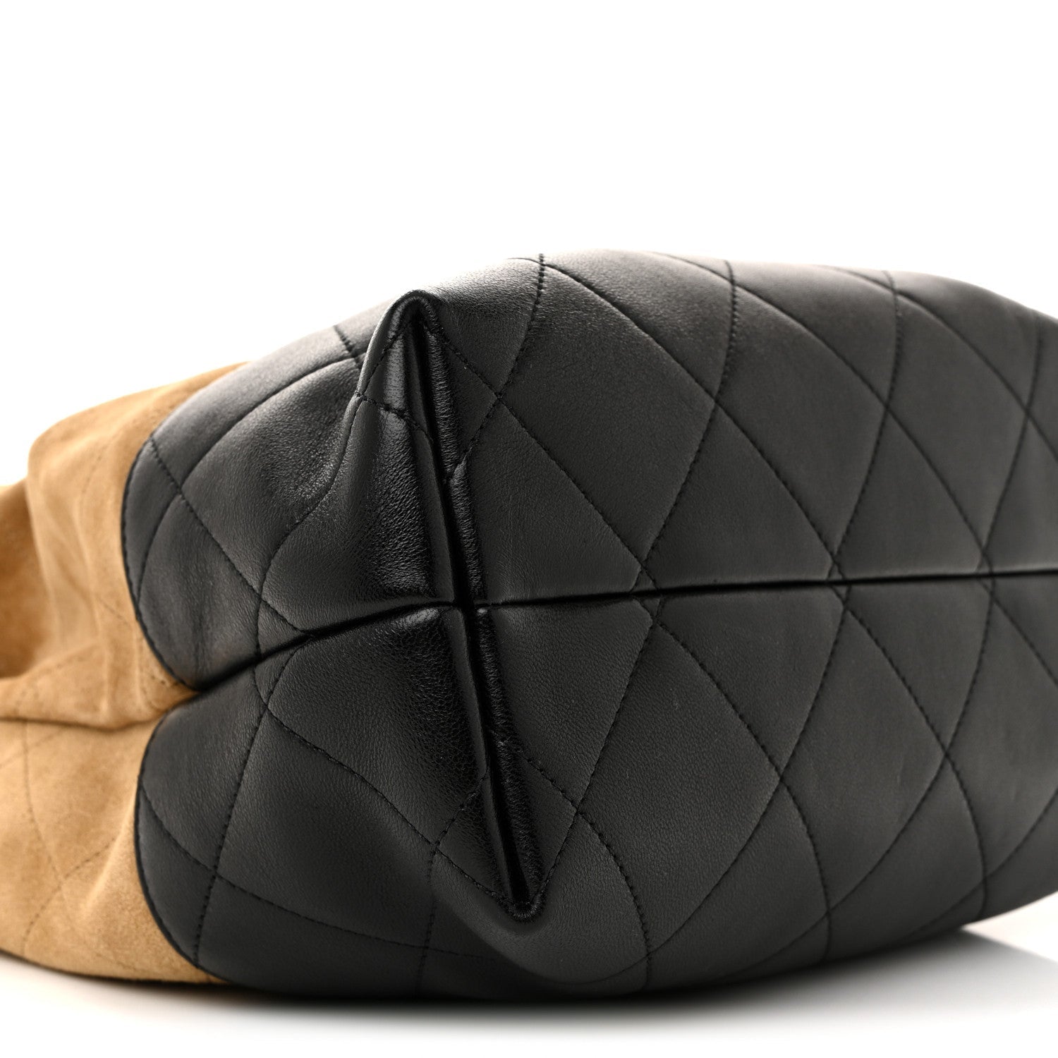 Suede Calfskin Shiny Lambskin Quilted Coco Base Shopping Bag Beige Black