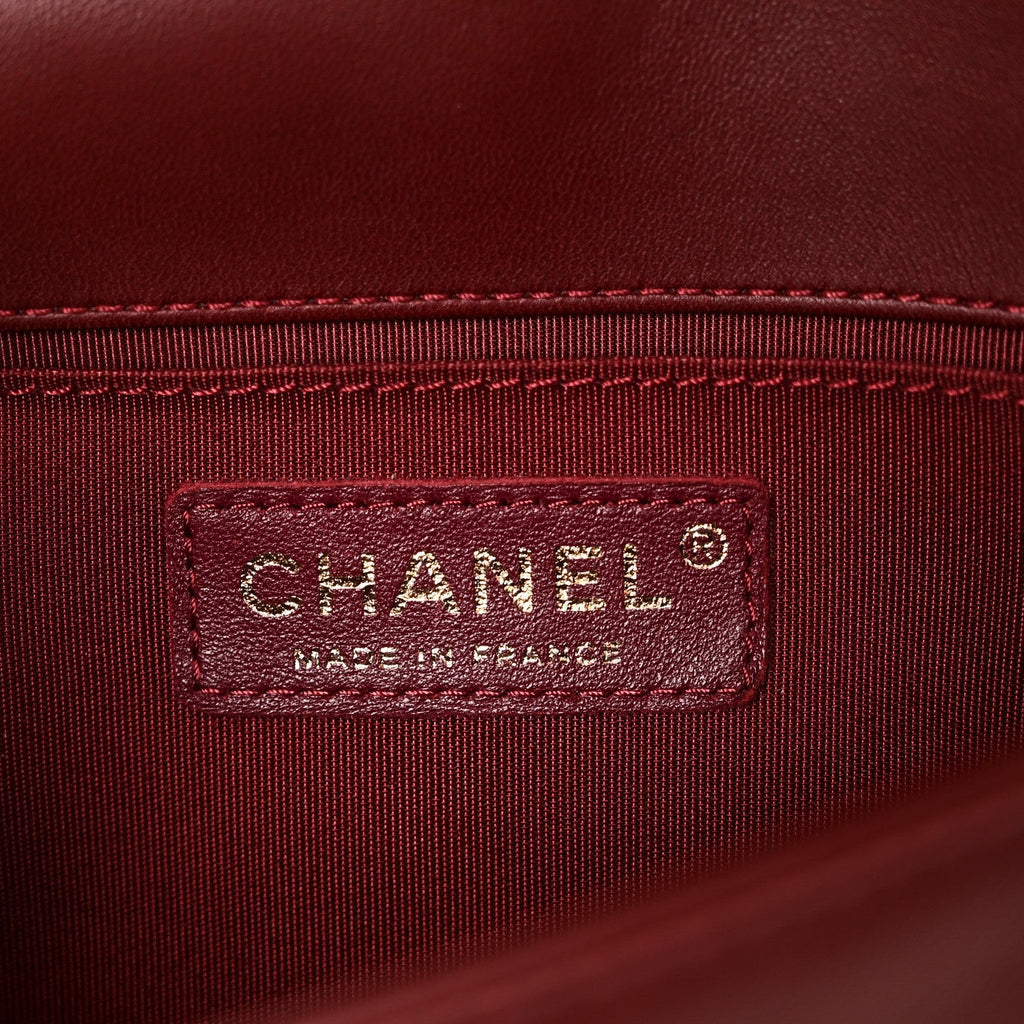 Lambskin Quilted Small Boy Flap Dark Red