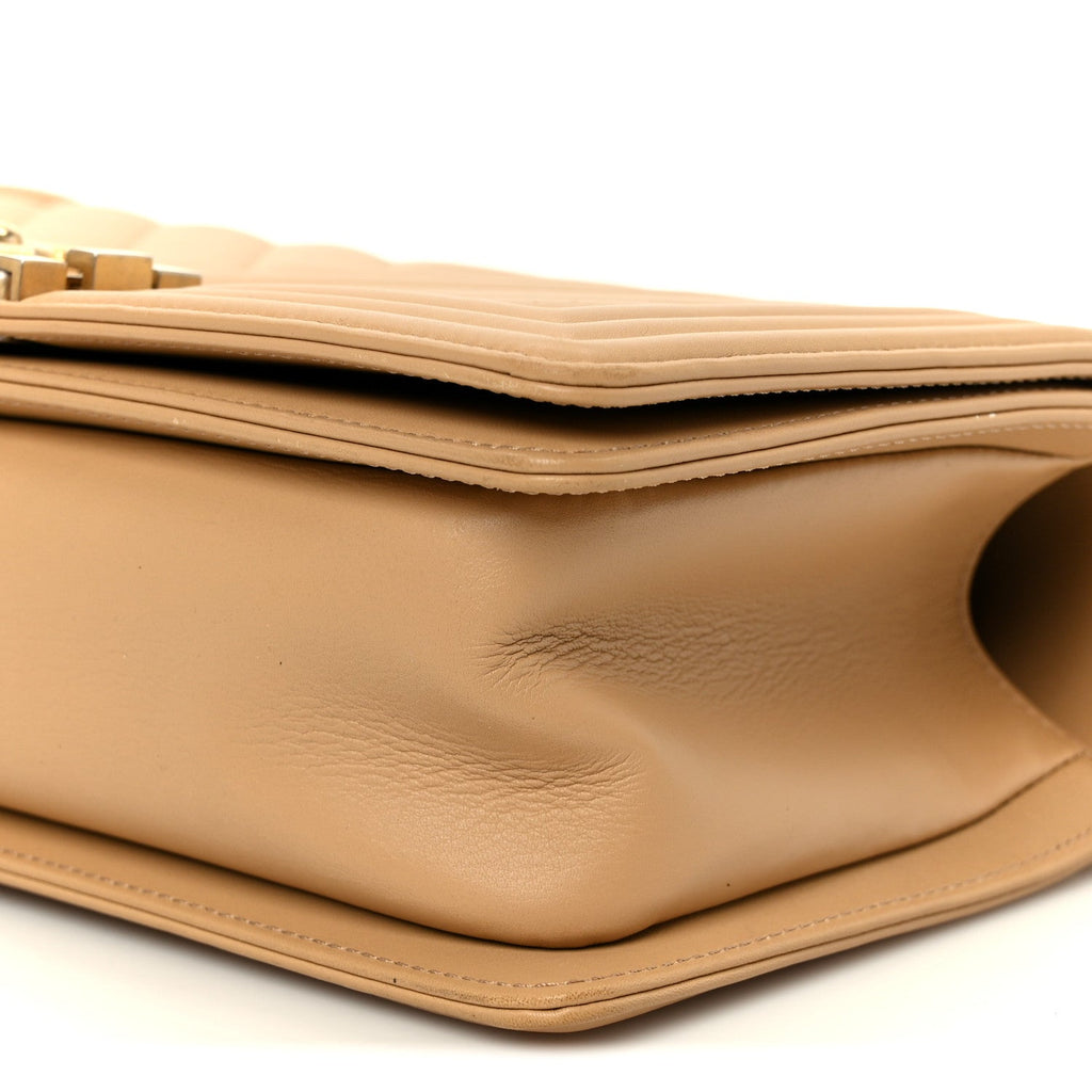 Lambskin Chevron Quilted Medium Boy Flap Beige