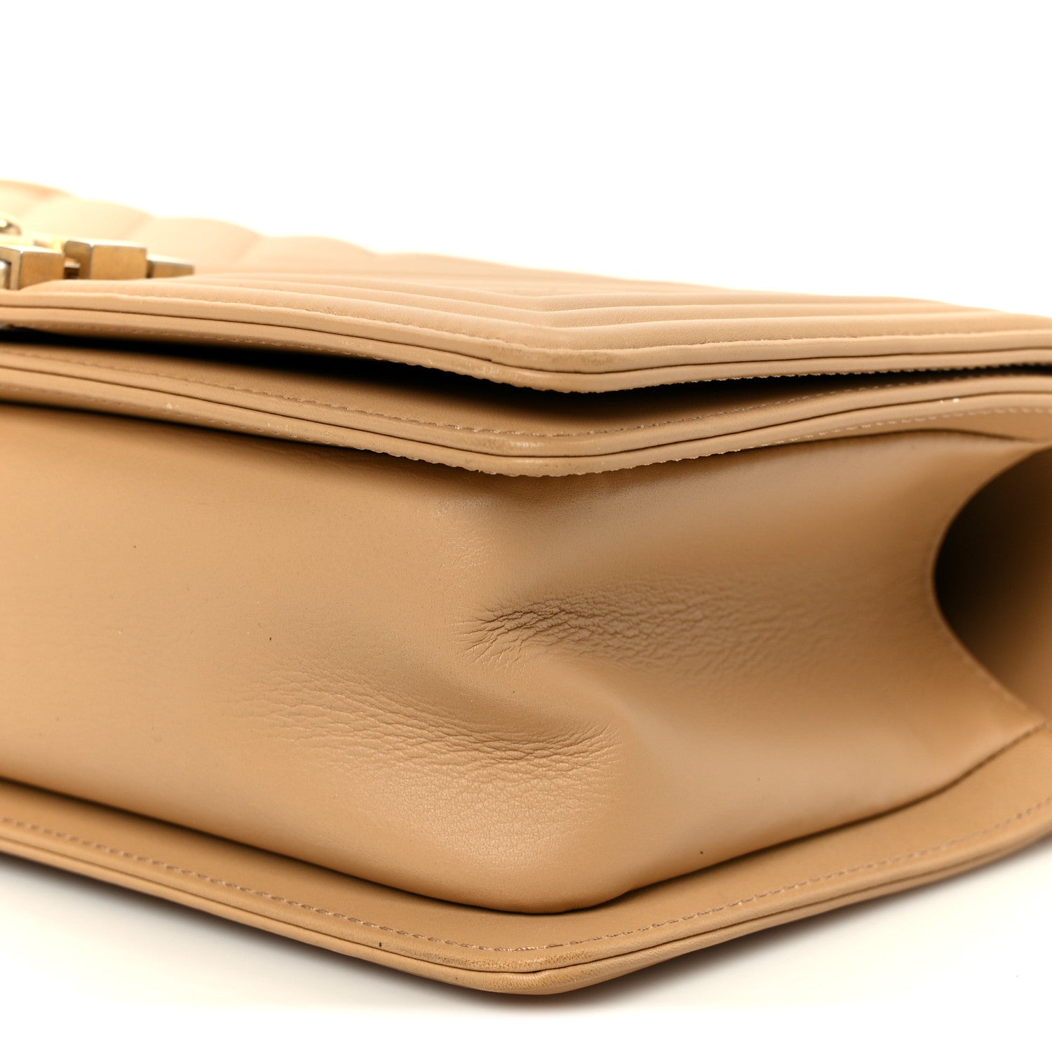 Lambskin Chevron Quilted Medium Boy Flap Beige
