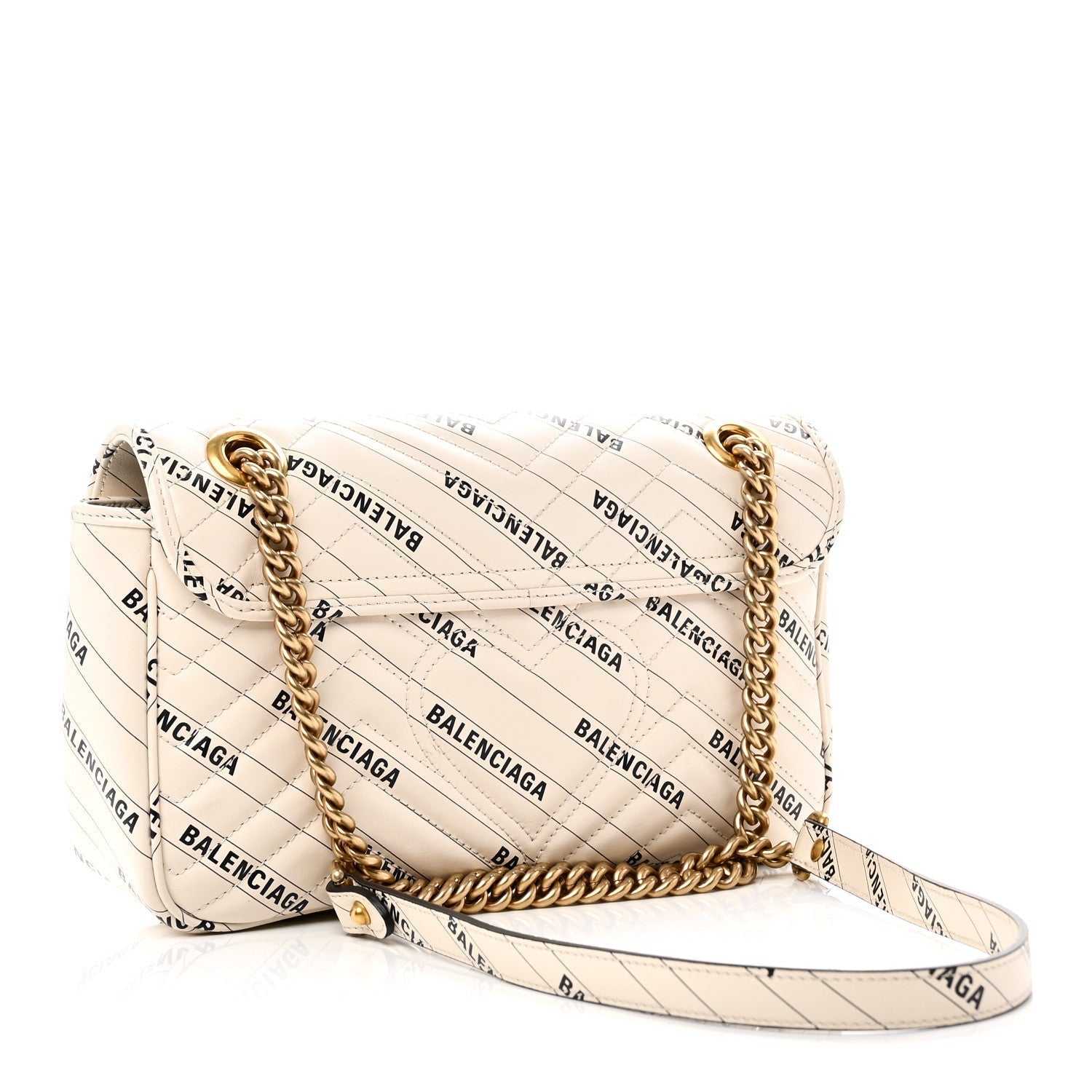 X BALENCIAGA Calfskin Matelasse Logo Print Small GG Marmont Shoulder Bag White