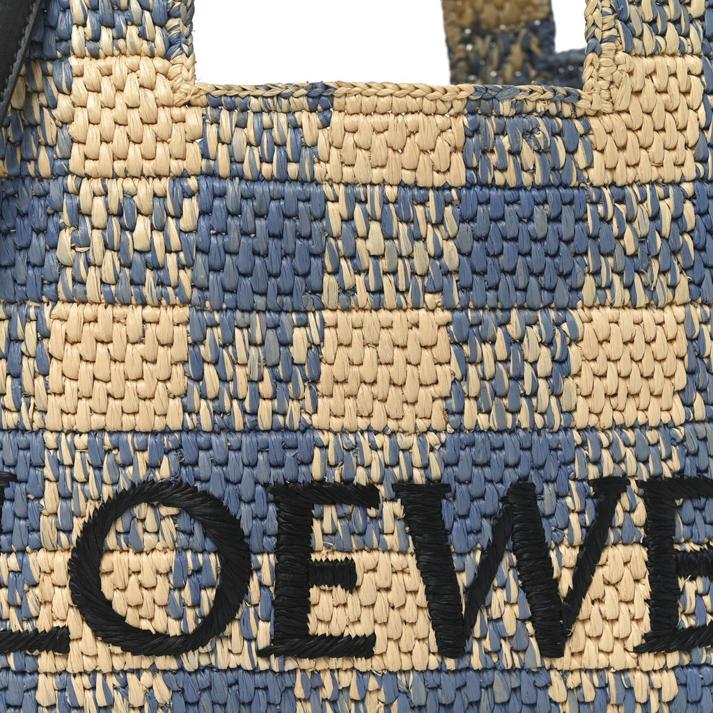 X PAULA'S IBIZA Raffia Small Font Tote Natural Light Blue
