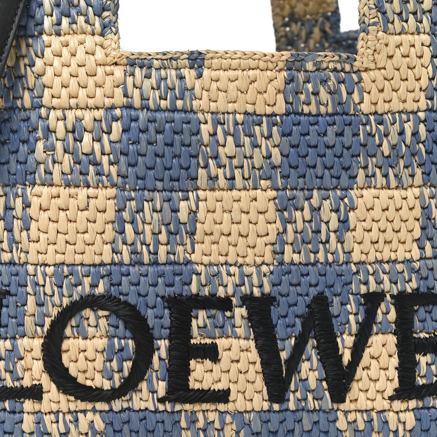 X PAULA'S IBIZA Raffia Small Font Tote Natural Light Blue