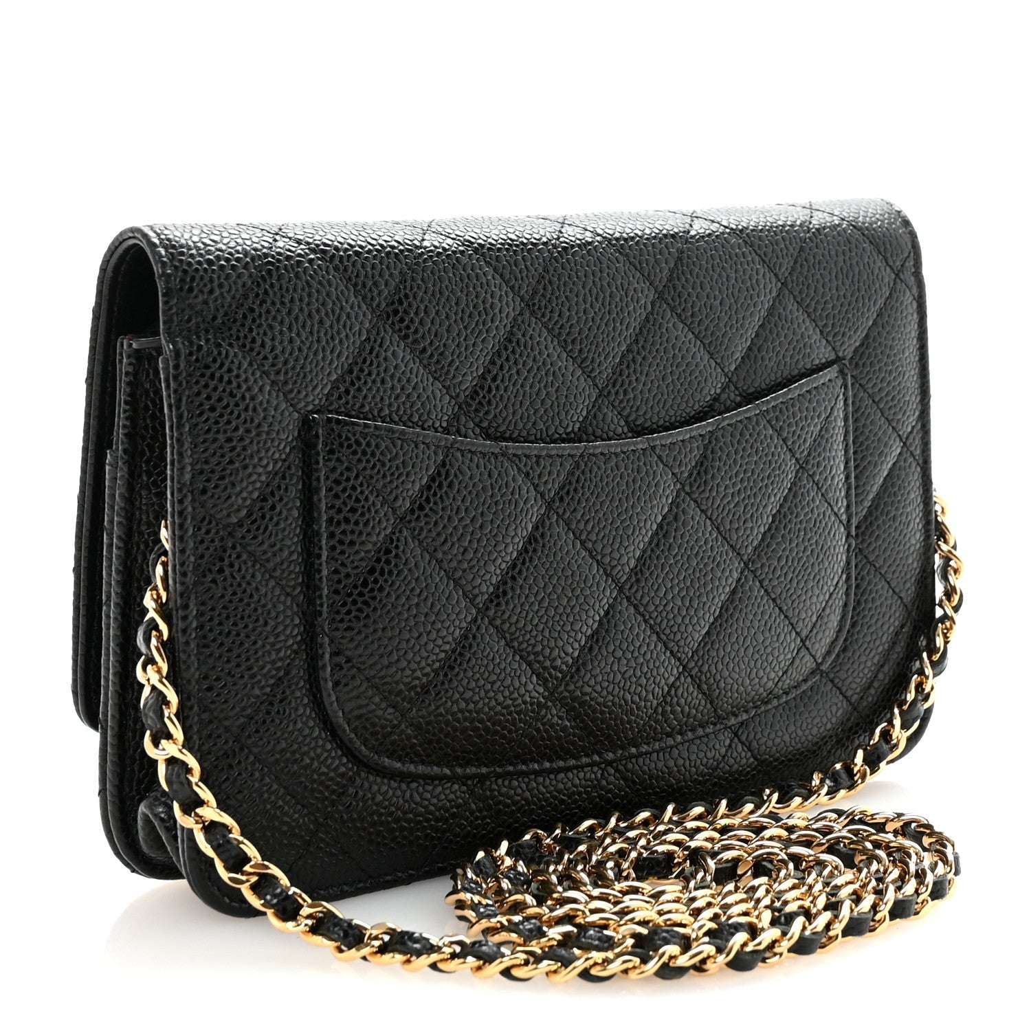 Caviar Quilted Wallet on Chain WOC Black