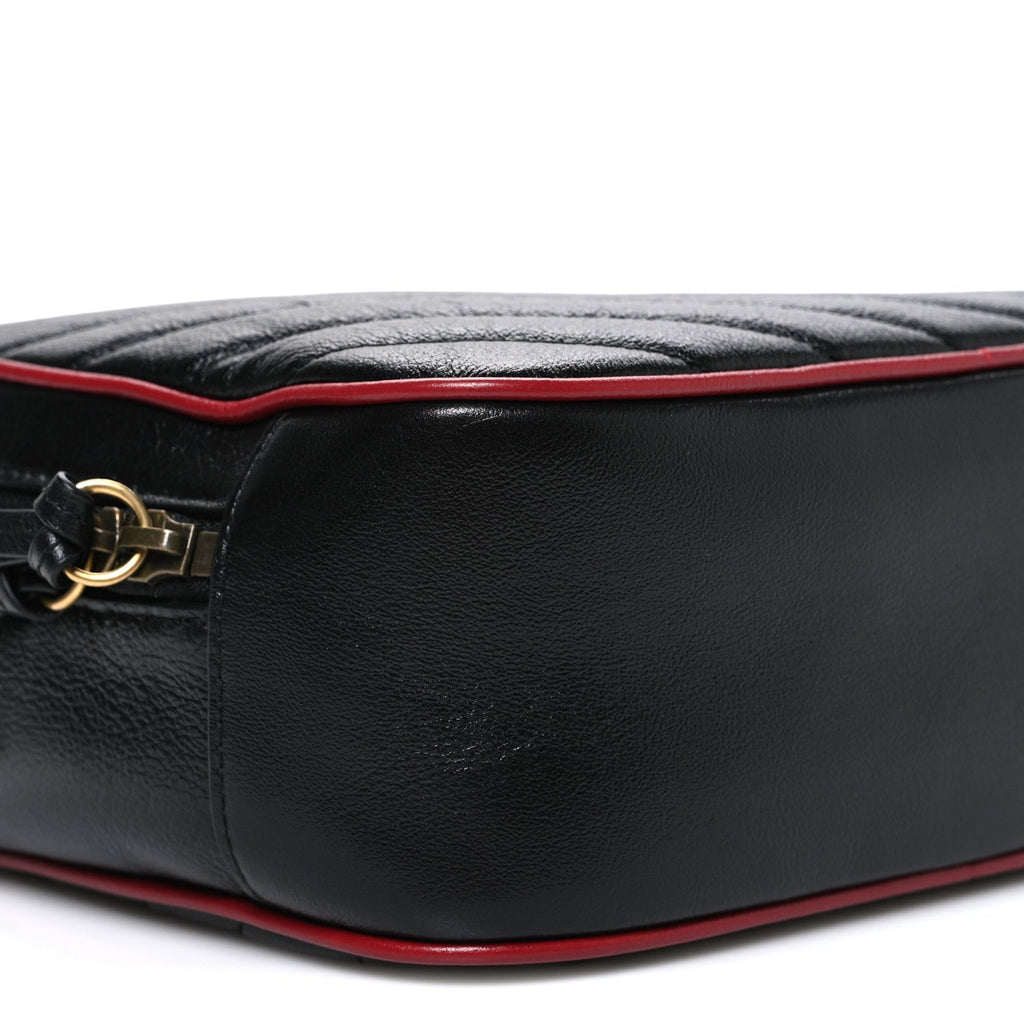 Vintage Effect Calfskin Matelasse Diagonal Small Torchon GG Marmont Bamboo Top Handle Shoulder Bag Black Romantic Cherry