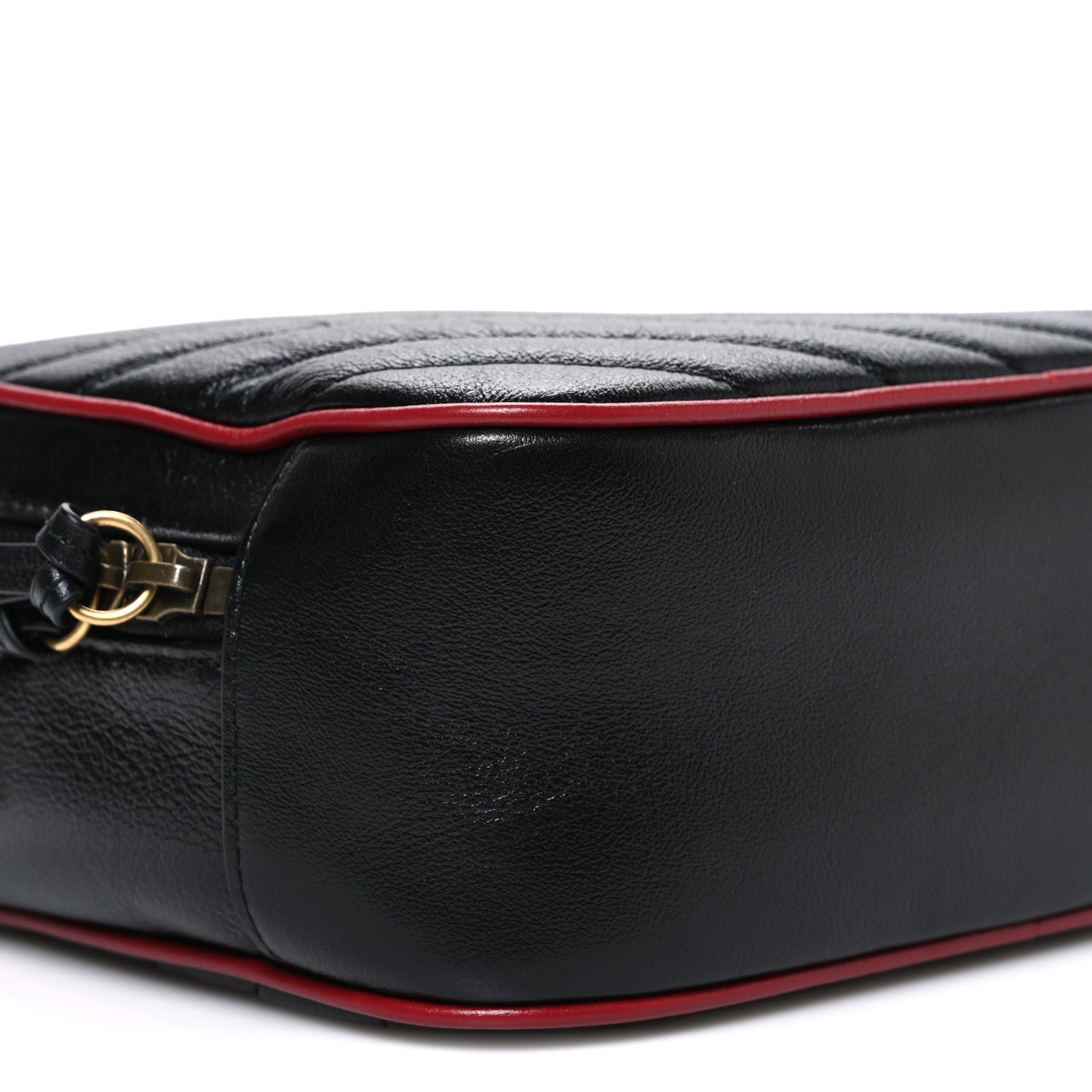 Vintage Effect Calfskin Matelasse Diagonal Small Torchon GG Marmont Bamboo Top Handle Shoulder Bag Black Romantic Cherry