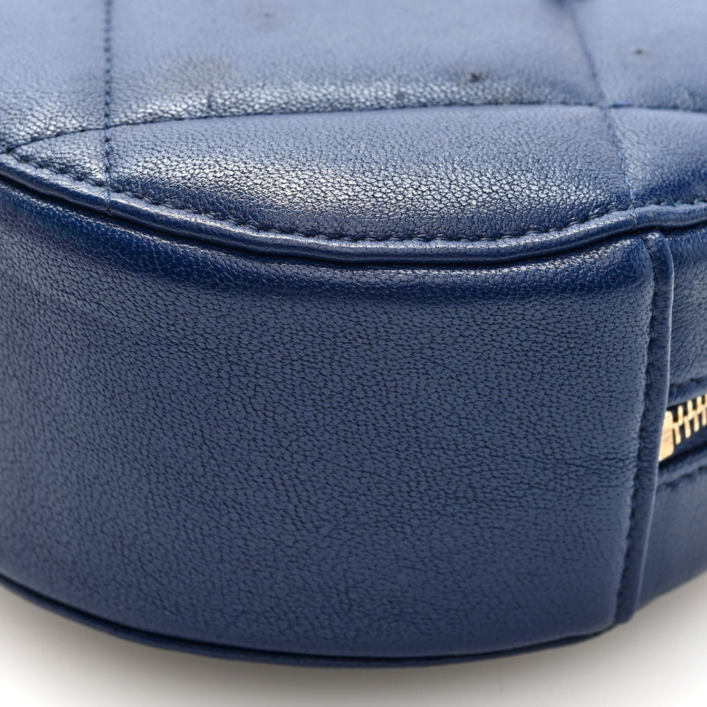 Lambskin Quilted Chanel 19 Round Clutch With Chain  Navy