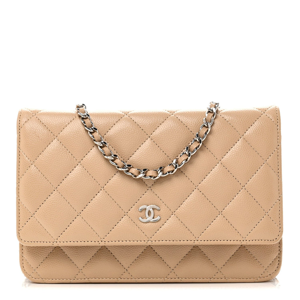 Caviar Quilted Wallet on Chain WOC Beige