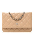 Caviar Quilted Wallet on Chain WOC Beige