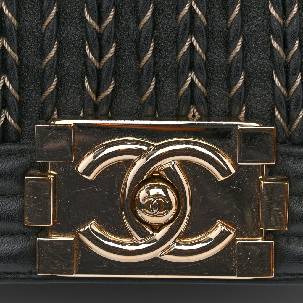 Calfskin Braided Medium Boy Flap Black