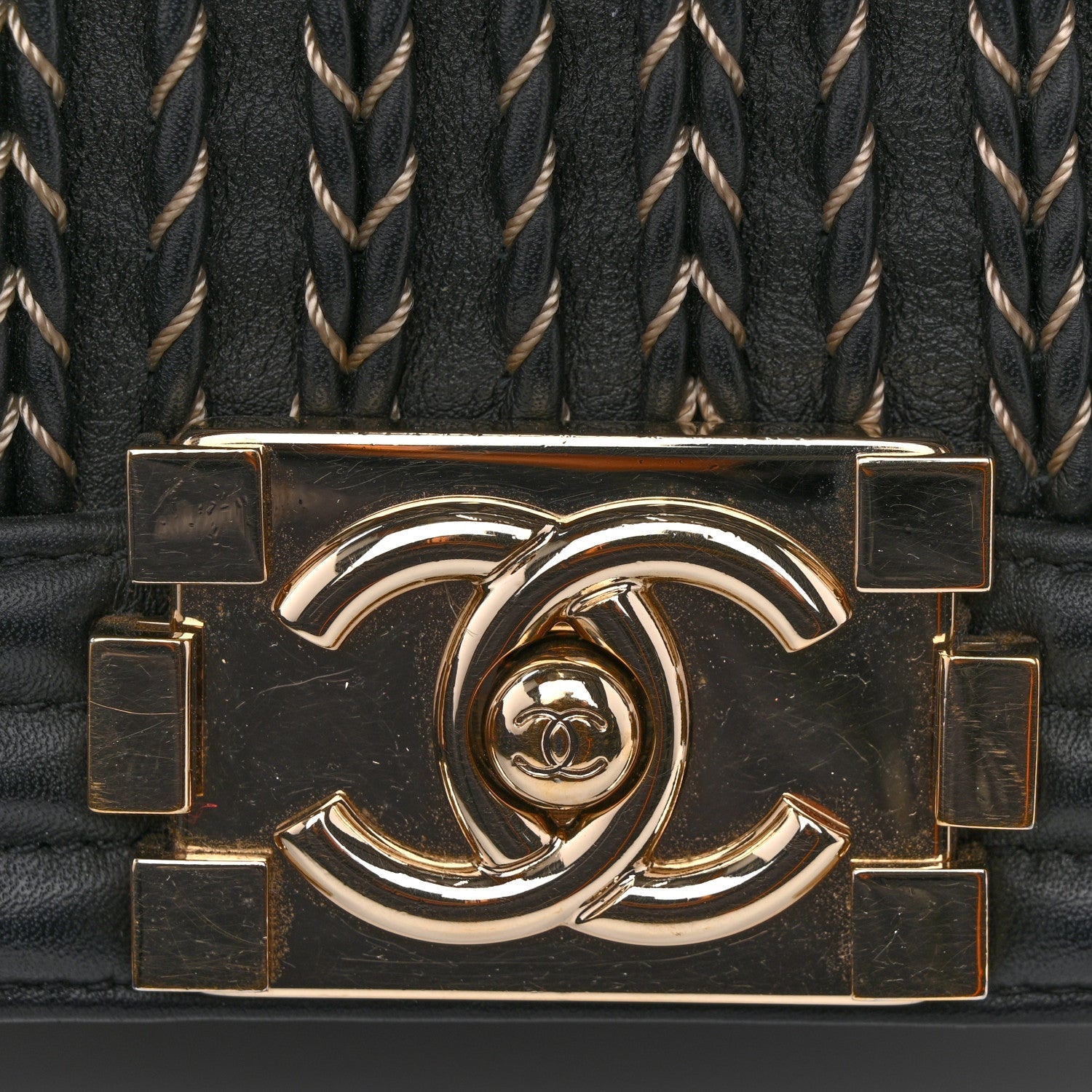Calfskin Braided Medium Boy Flap Black