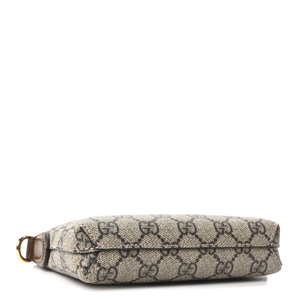 GG Supreme Monogram Azalea Calfskin Small Retro Interlocking G Wristlet Messenger Bag Beige Ebony Brown Sugar