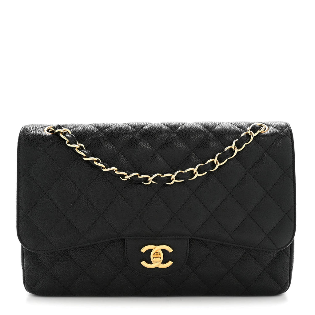 Caviar Quilted Jumbo Double Flap Black