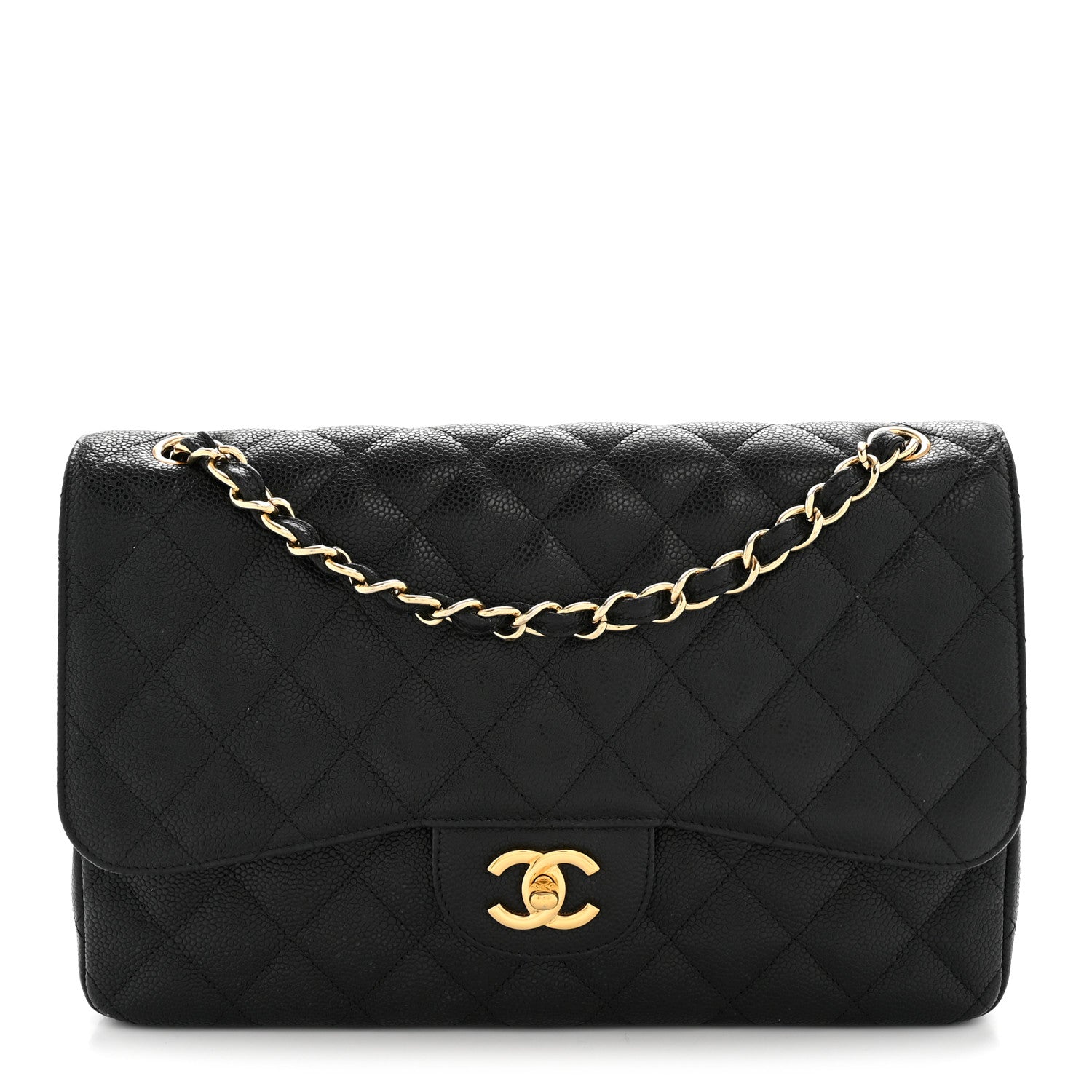 Caviar Quilted Jumbo Double Flap Black