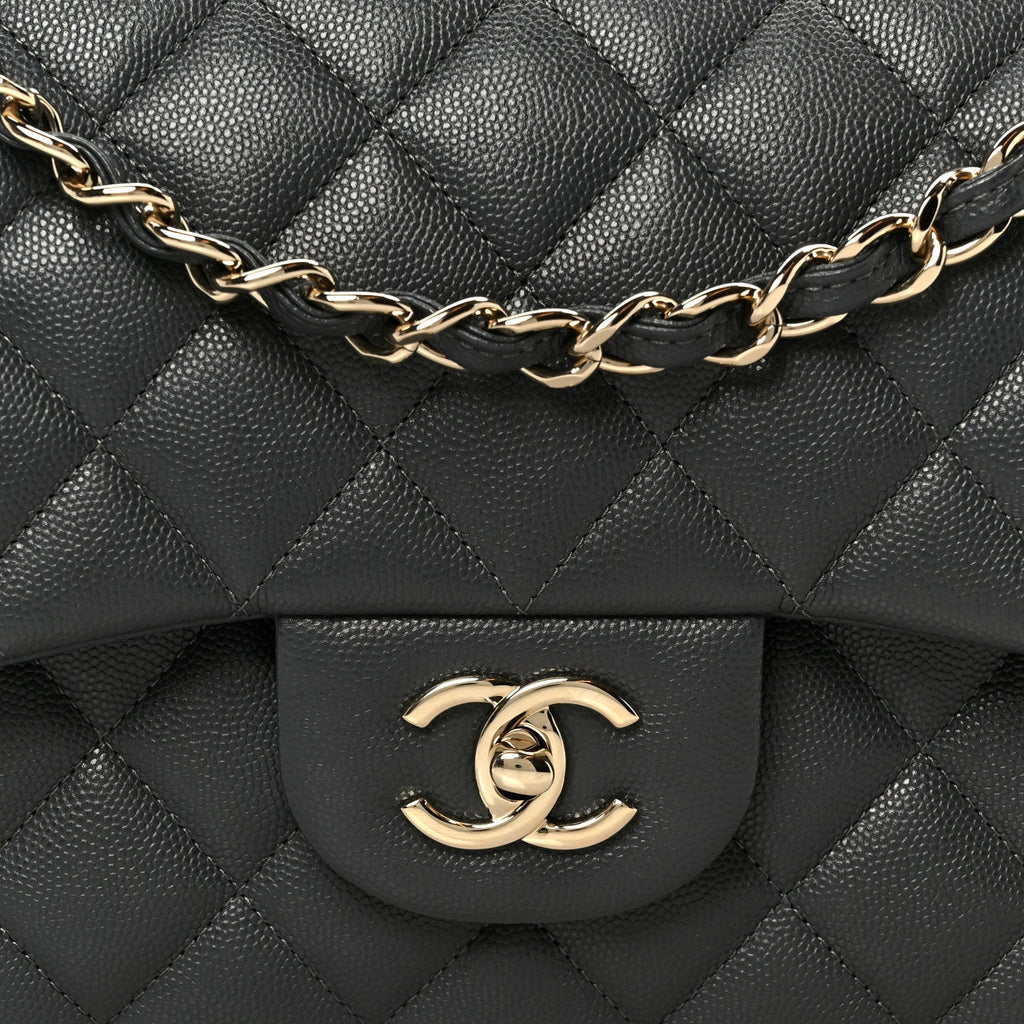 Caviar Quilted Jumbo Double Flap Dark Grey
