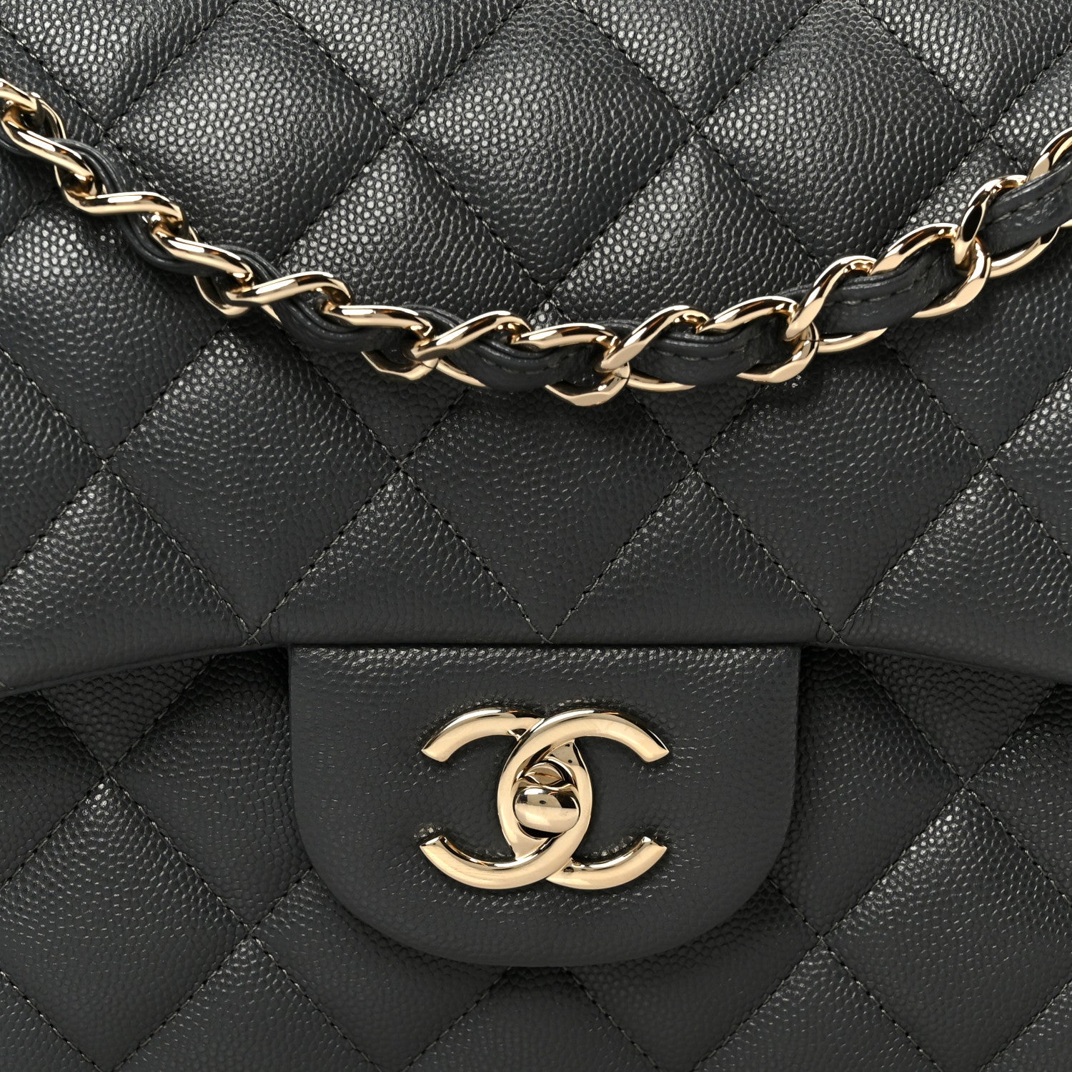 Caviar Quilted Jumbo Double Flap Dark Grey