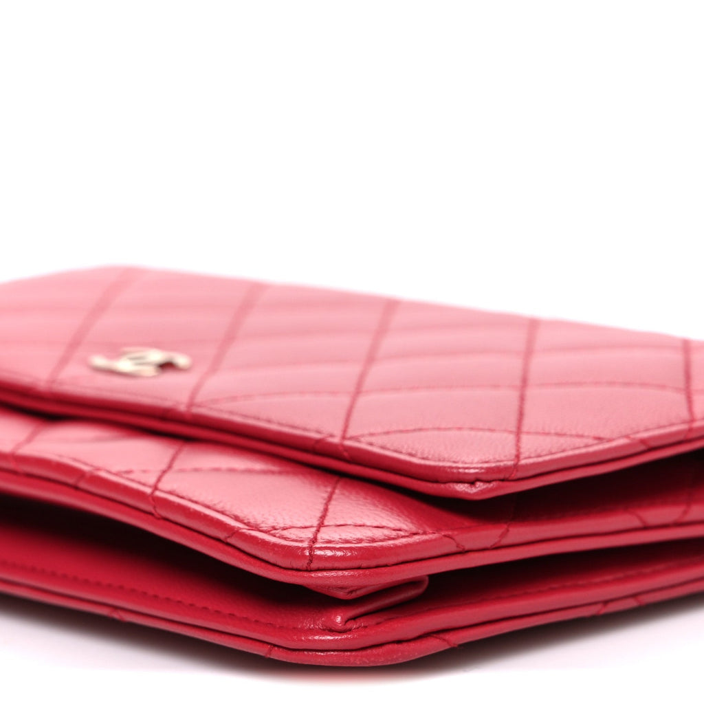 Lambskin Quilted Wallet On Chain WOC Dark Pink