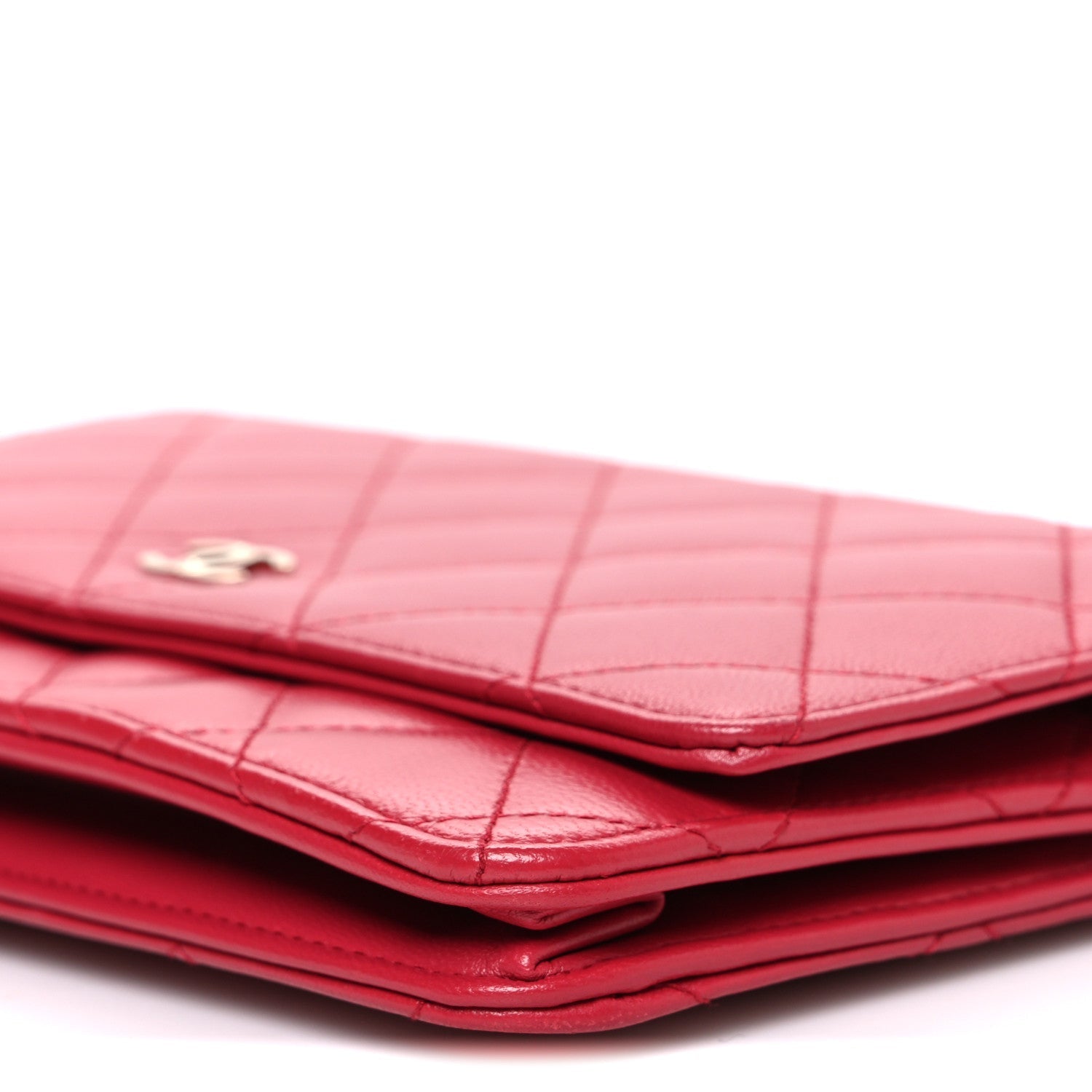 Lambskin Quilted Wallet On Chain WOC Dark Pink