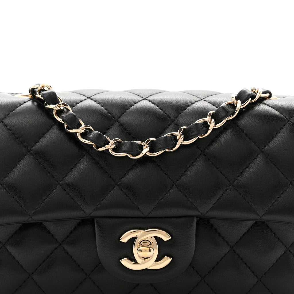 Lambskin Quilted Mini Rectangular Flap Black