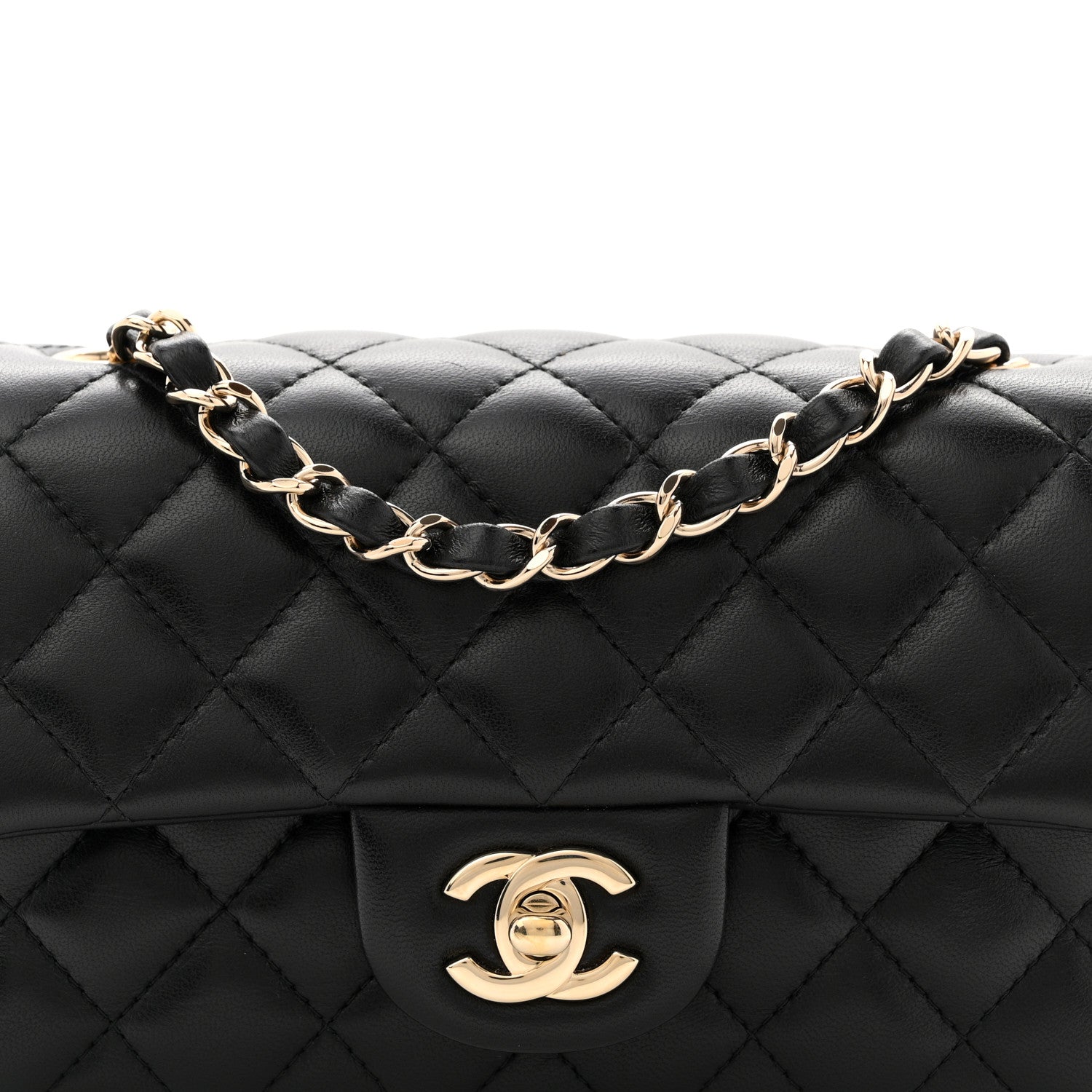 Lambskin Quilted Mini Rectangular Flap Black