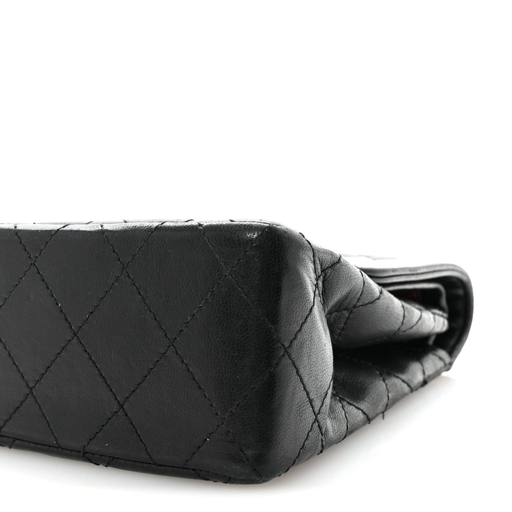 Lambskin Quilted Medium Double Flap Bag Black