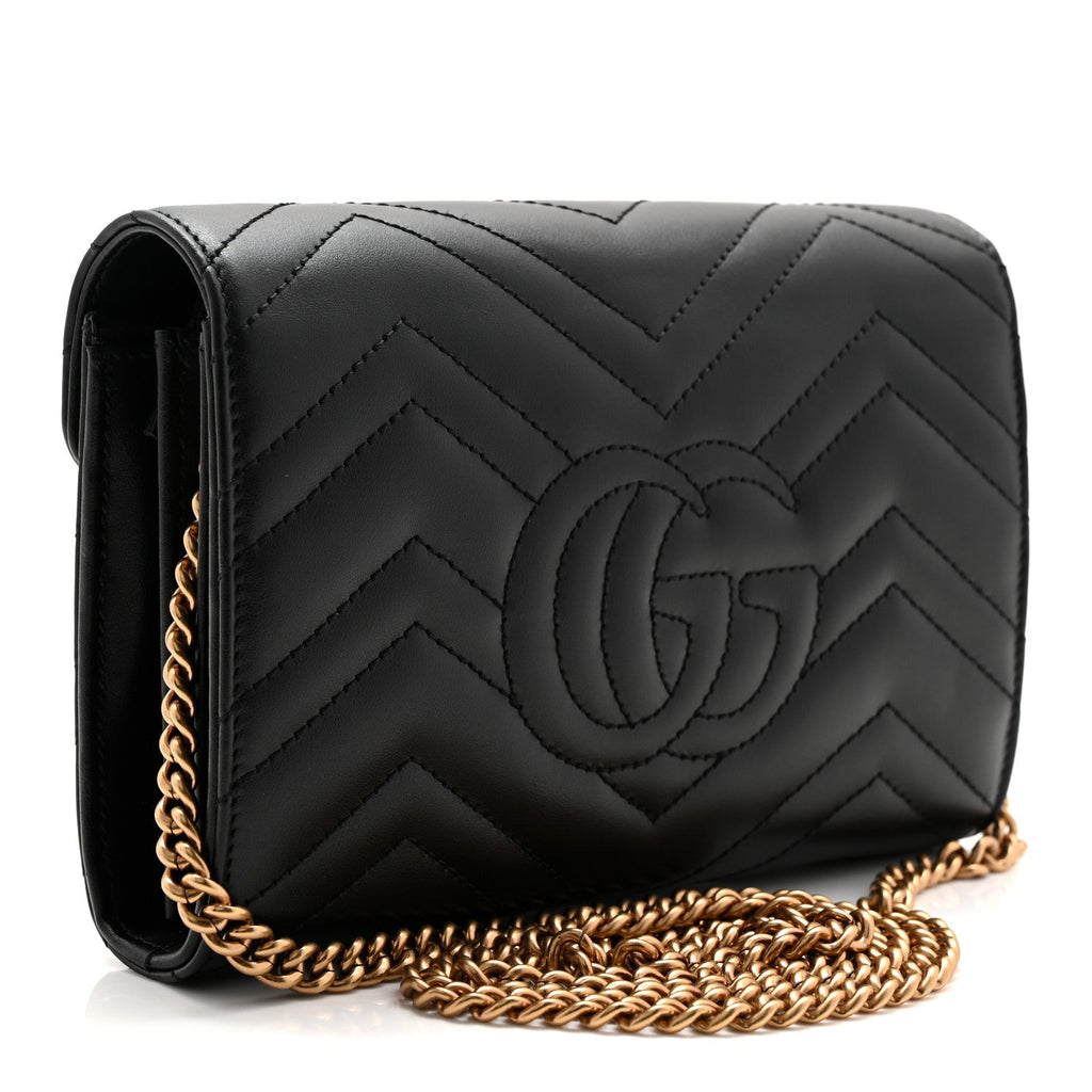 Calfskin Matelasse GG Marmont Chain Wallet Black
