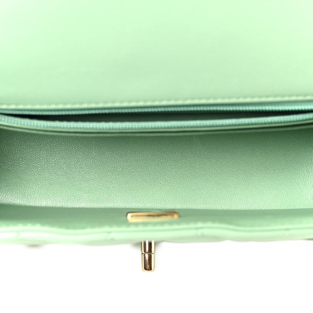 Lambskin Quilted Mini Rectangular Flap Green