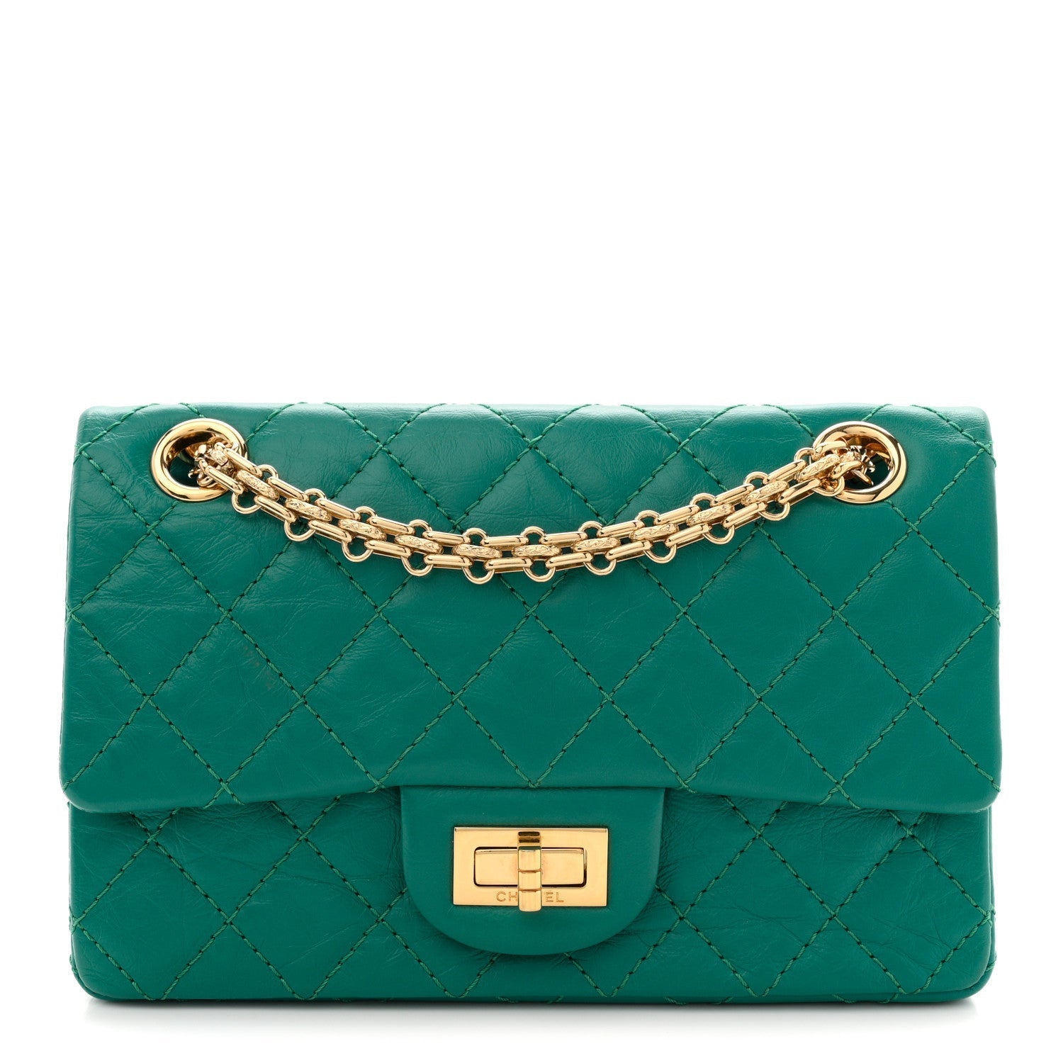 Aged Calfskin Quilted 2.55 Reissue Mini Flap Green