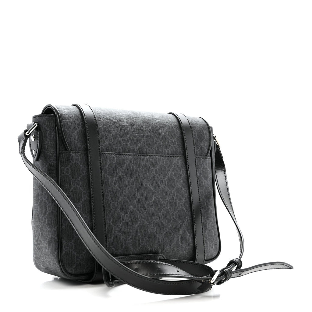 GG Supreme Monogram Textured Dollar Calfskin Retro Interlocking G Flap Messenger Bag Black