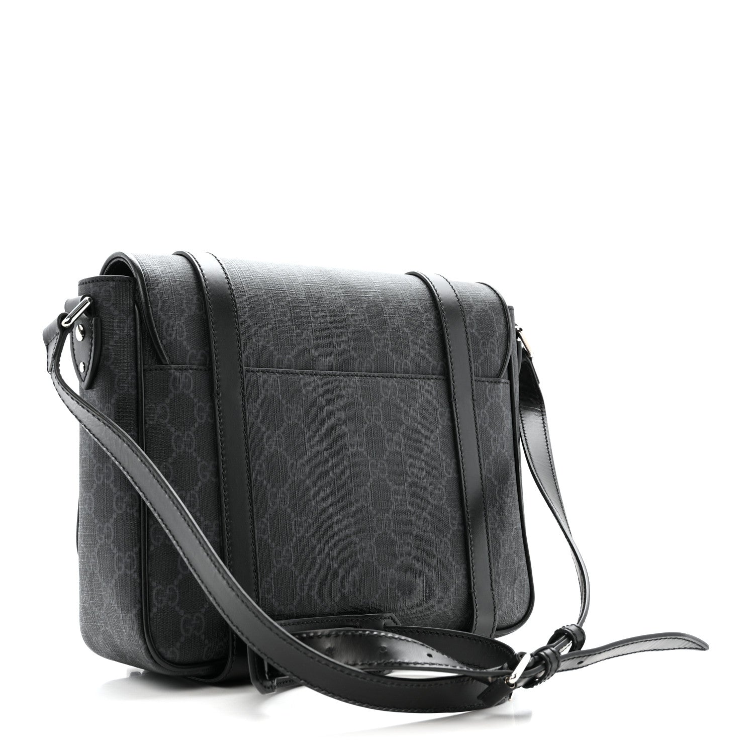 GG Supreme Monogram Textured Dollar Calfskin Retro Interlocking G Flap Messenger Bag Black