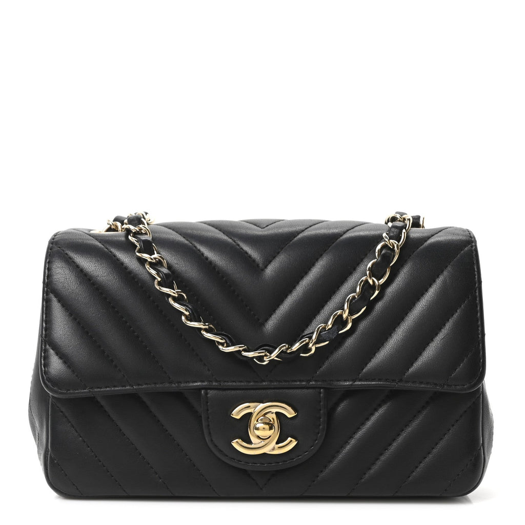 Lambskin Chevron Quilted Mini Rectangular Flap Black