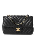 Lambskin Chevron Quilted Mini Rectangular Flap Black