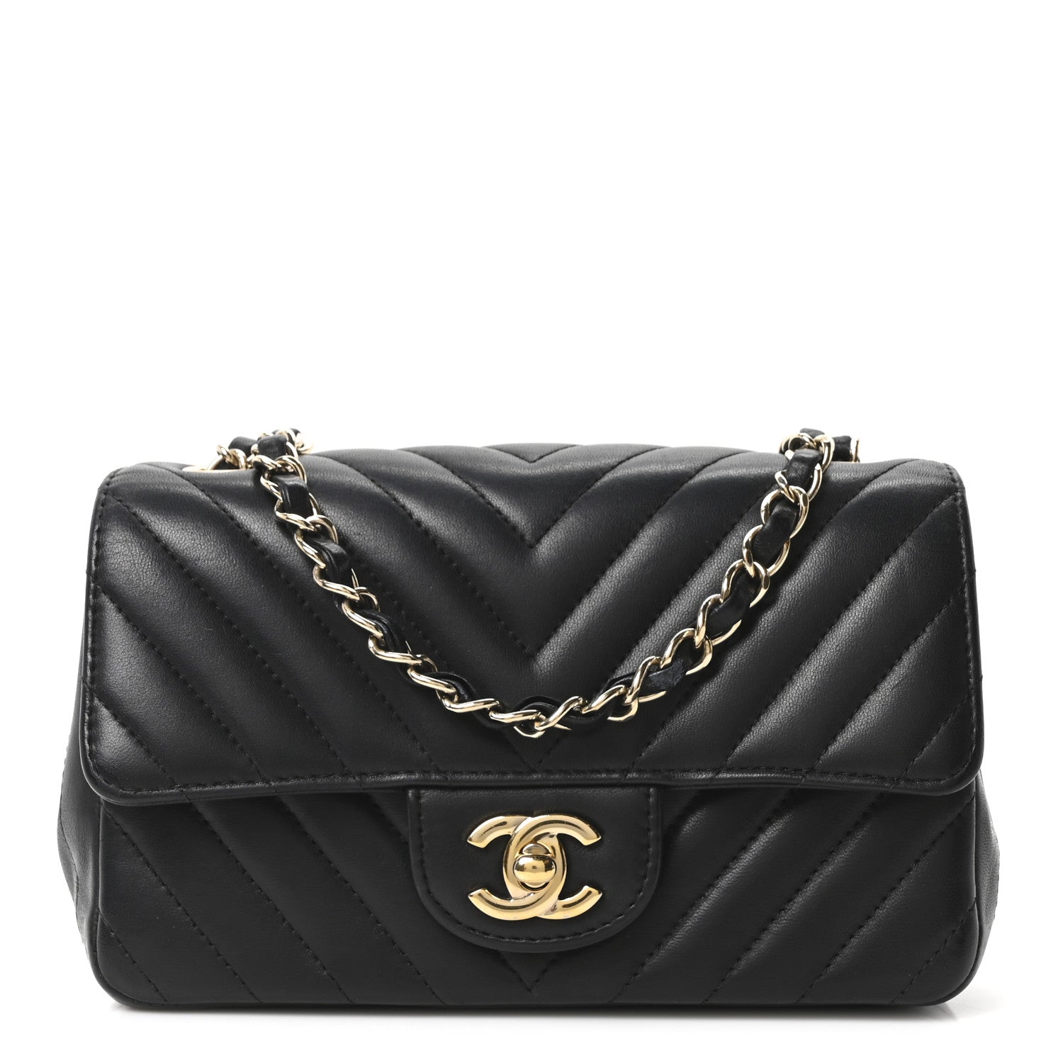 Lambskin Chevron Quilted Mini Rectangular Flap Black