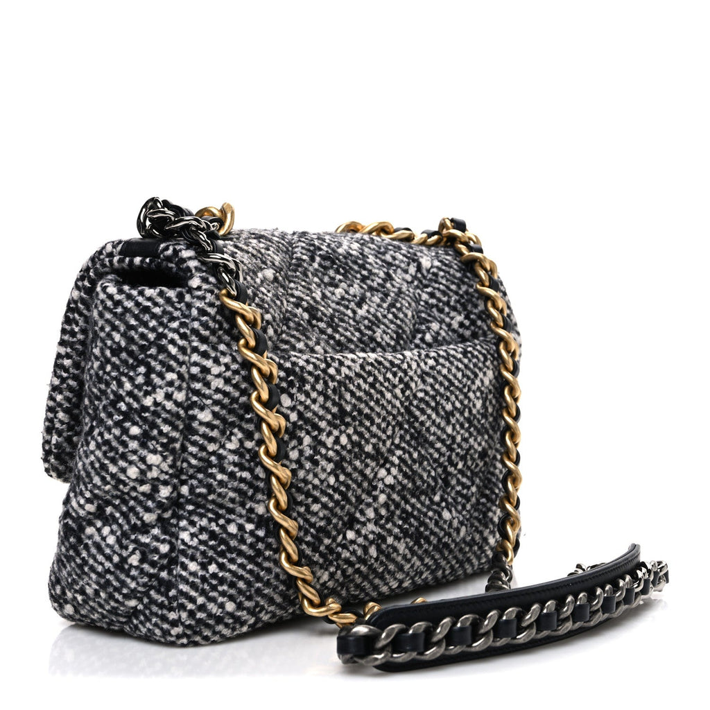 Tweed Quilted Medium Chanel 19 Flap Grey