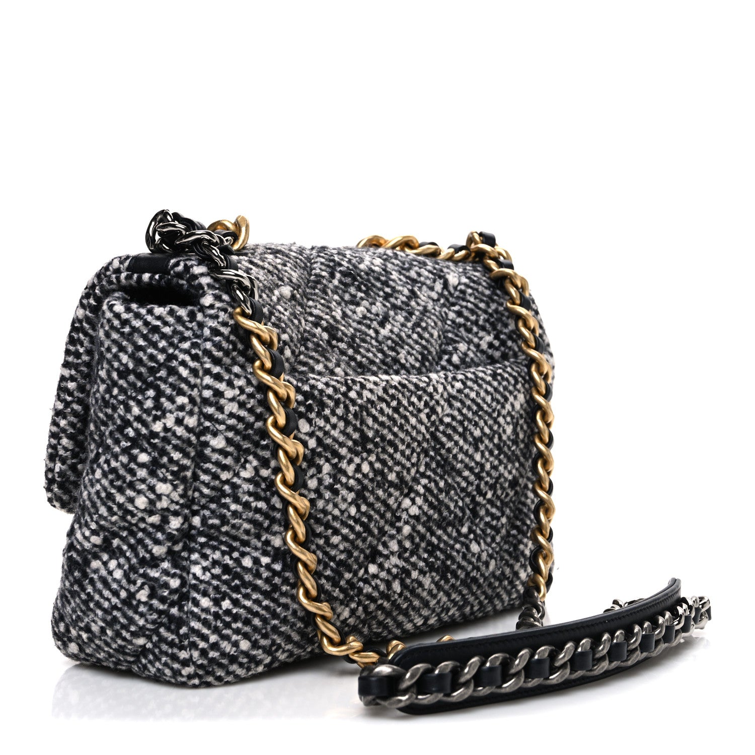 Tweed Quilted Medium Chanel 19 Flap Grey