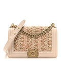 Braided Tweed Lambskin Medium Boy Flap Pink