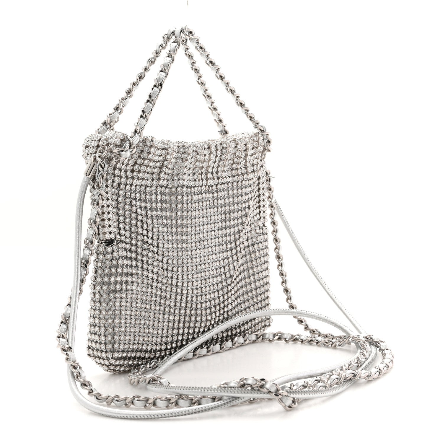 Crystal Embellished Metallic Lambskin Mini Chanel 22 Silver