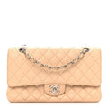 Caviar Quilted Medium Double Flap Beige