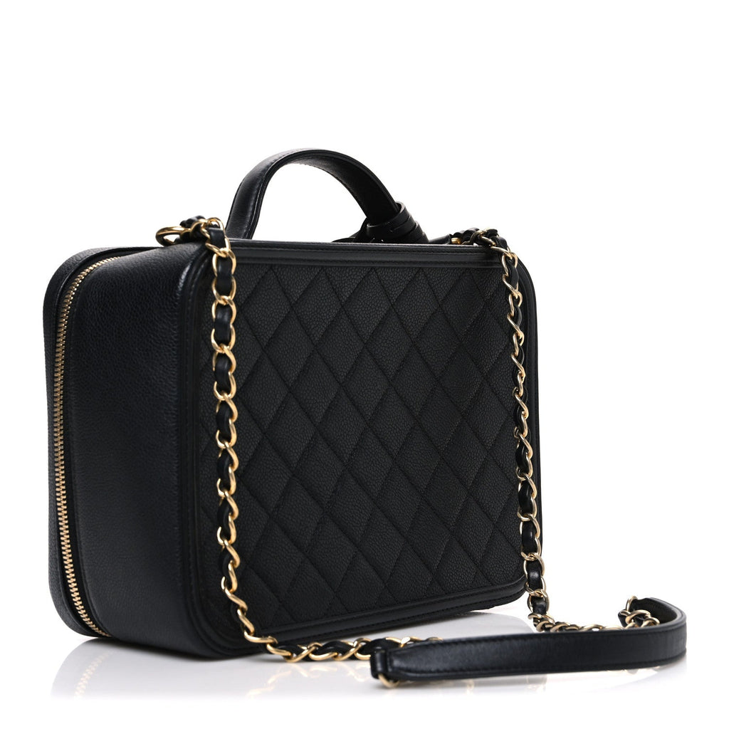 Caviar Quilted Large CC Filigree Vanity Case Black