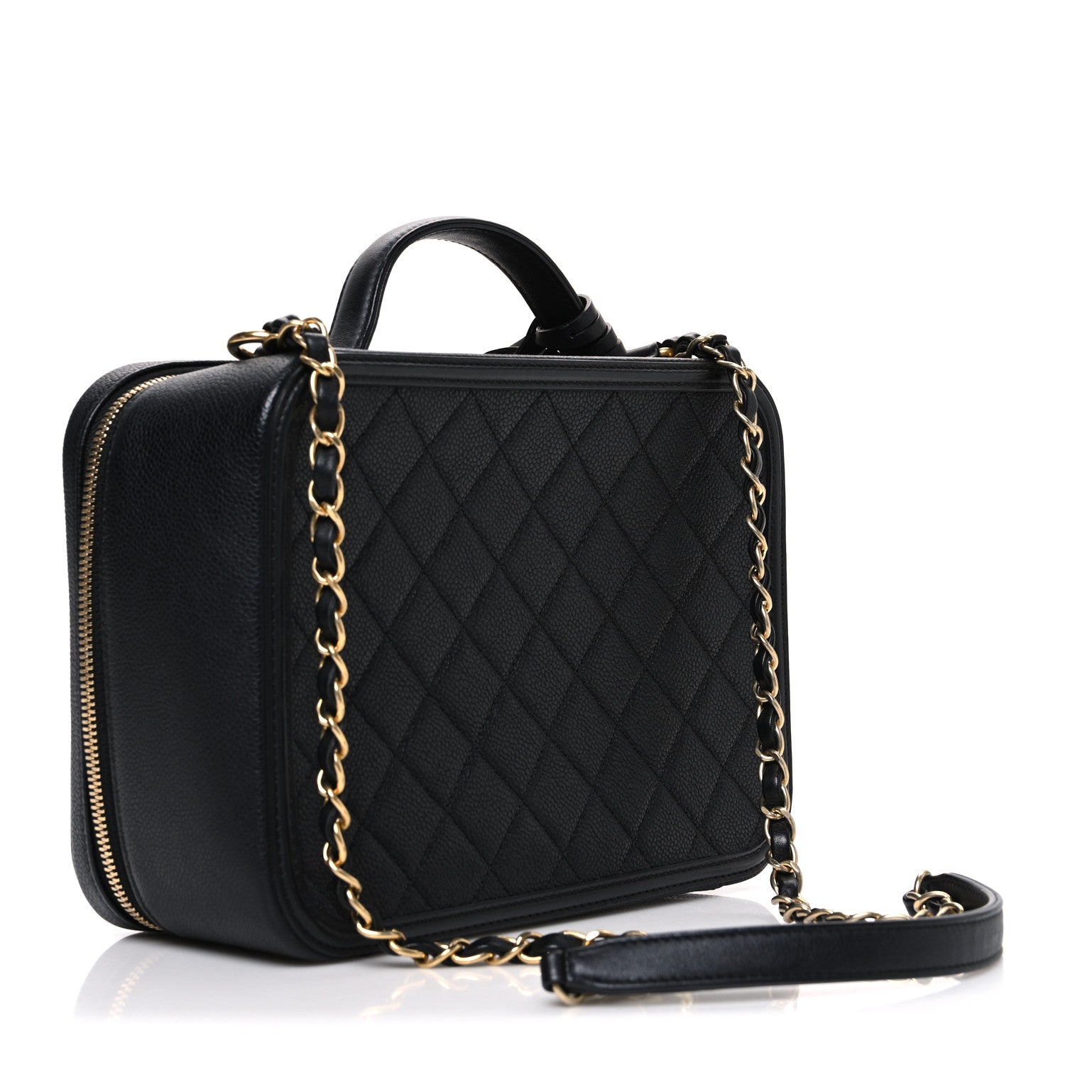 Caviar Quilted Large CC Filigree Vanity Case Black