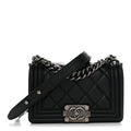 Calfskin Quilted Small Boy Flap Black
