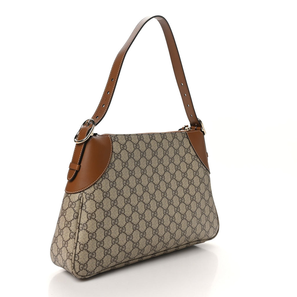GG Supreme Monogram Emblem Medium Shoulder Bag Beige Dark Brown
