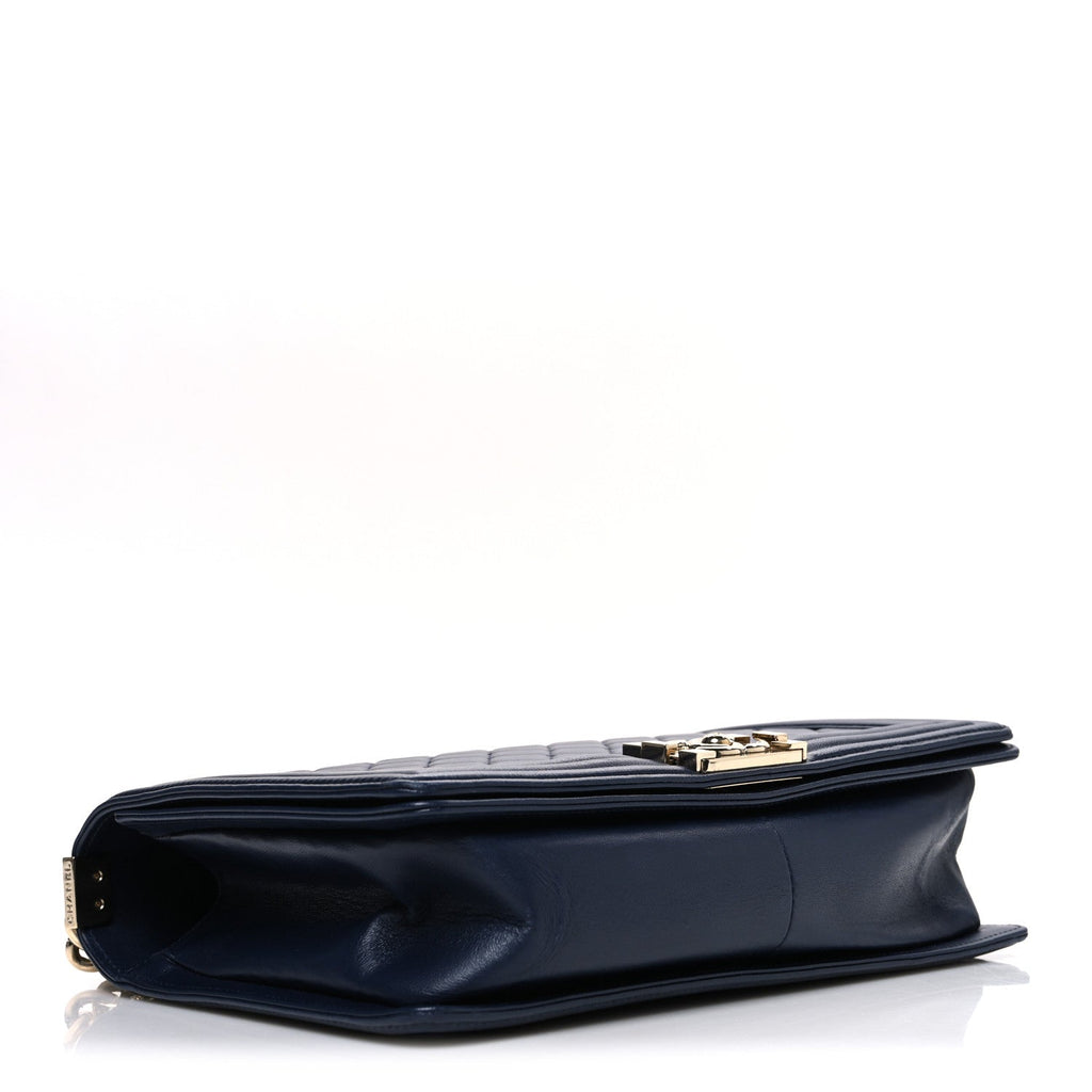 Lambskin Quilted New Medium Boy Flap Dark Navy Blue