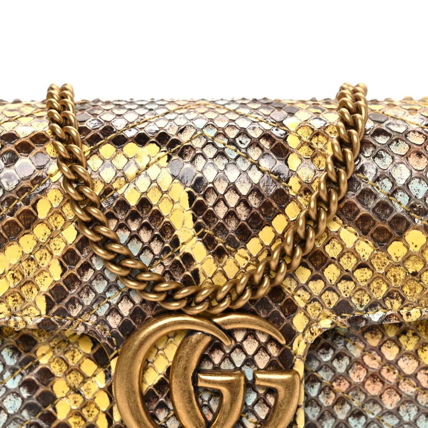 Snakeskin Matelasse GG Marmont Shoulder Bag Green Multicolor